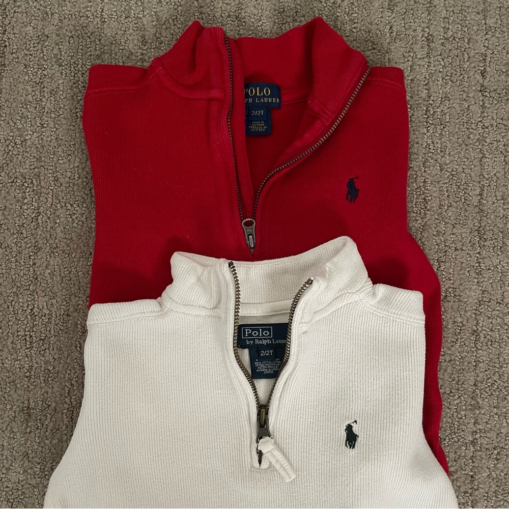 Polo by Ralph Lauren Boys Knit Half Zip Sweaters, 2T, Red & Off White